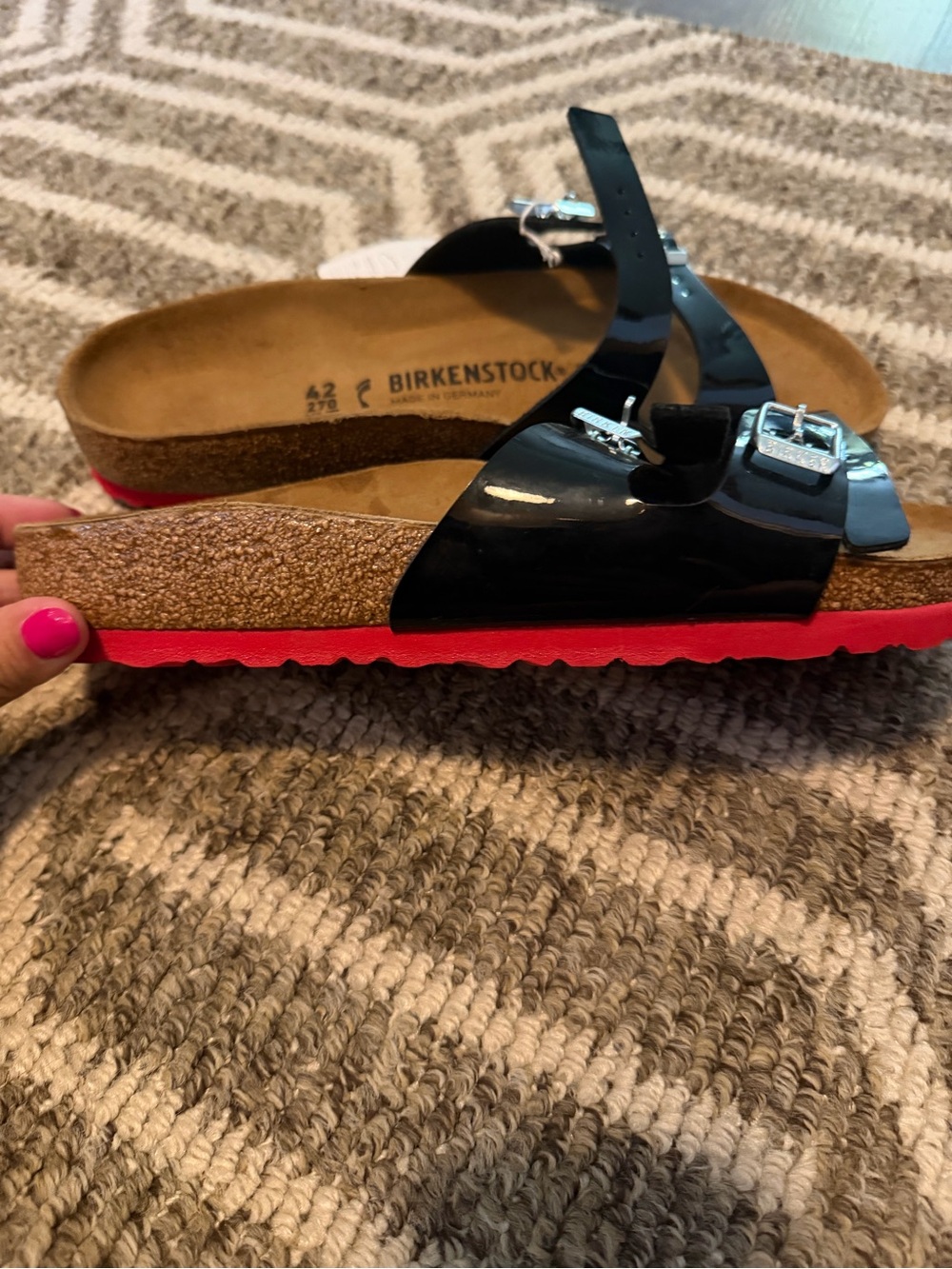 Birkenstock Women's Ibiza Black Patent Red Slide Sandals EU 42